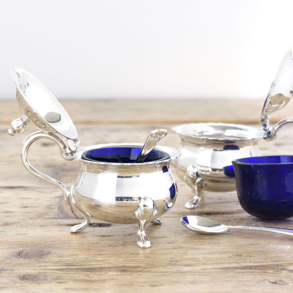 Pair of Georgian style silver plated mustard pots,-105119