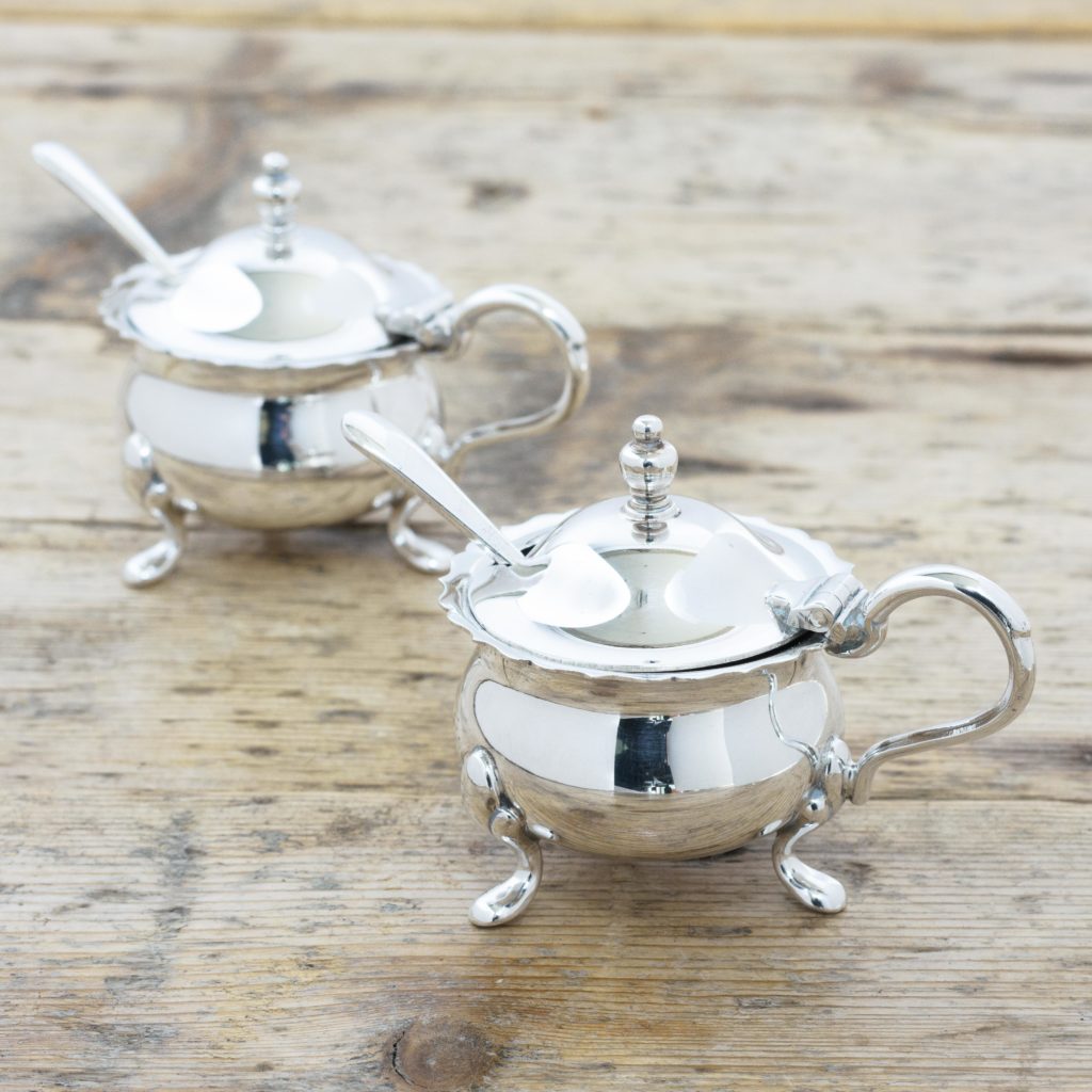 Pair of Georgian style silver plated mustard pots,-105117