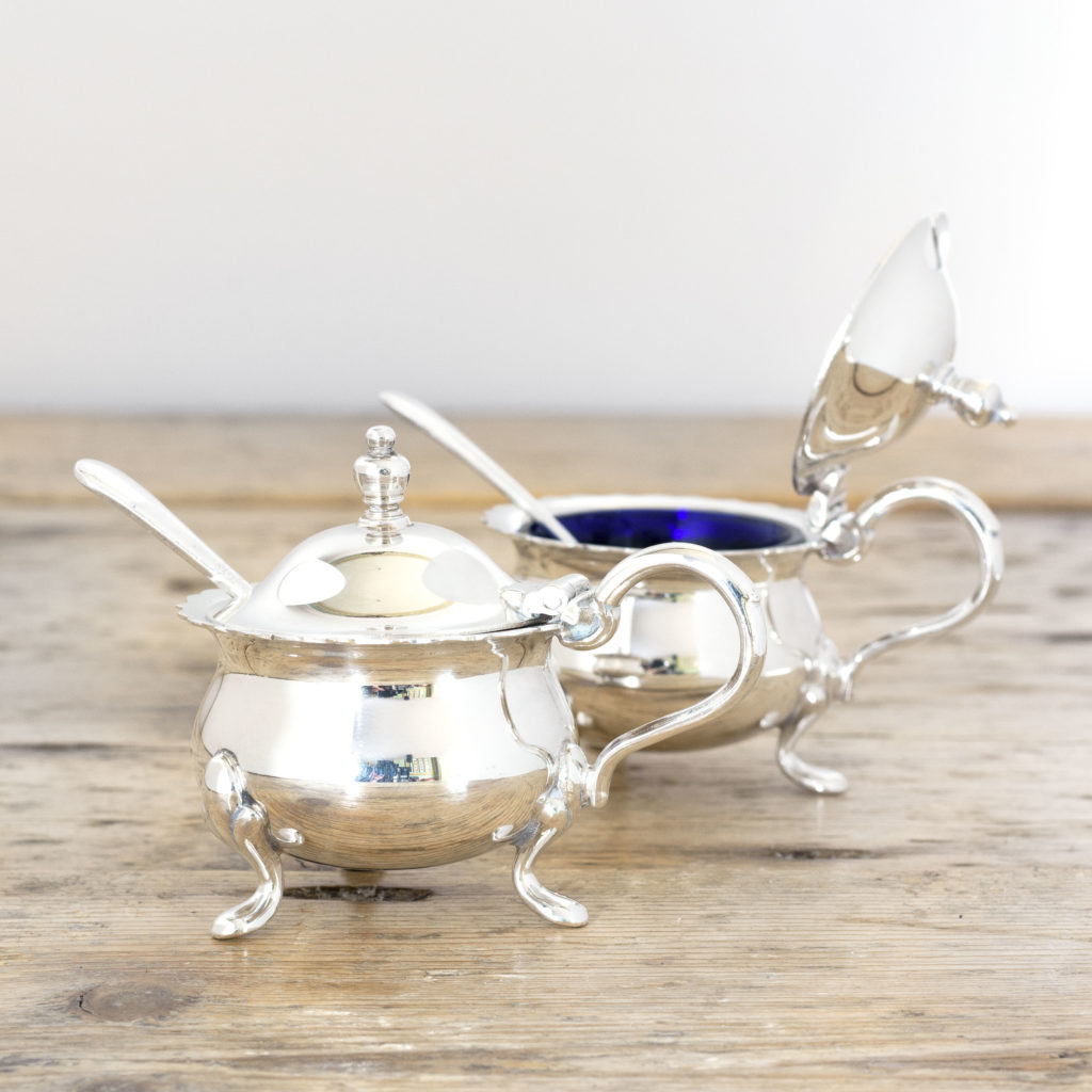 Pair of Georgian style silver plated mustard pots,-0