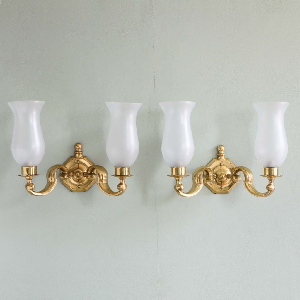 Scrolled brass wall lights,-0