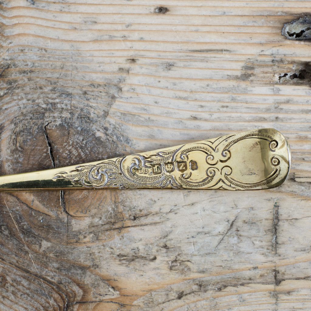 Set of six silver gilt fruit spoons,-106128