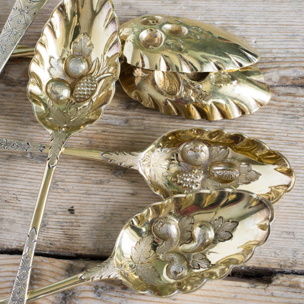 Set of six silver gilt fruit spoons,-106130