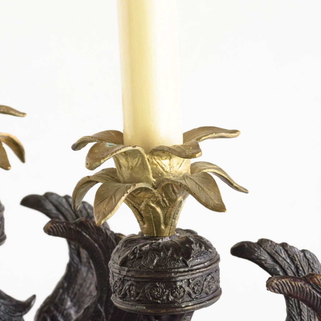 A pair of winged griffin bronze and brass table lamps,-106346