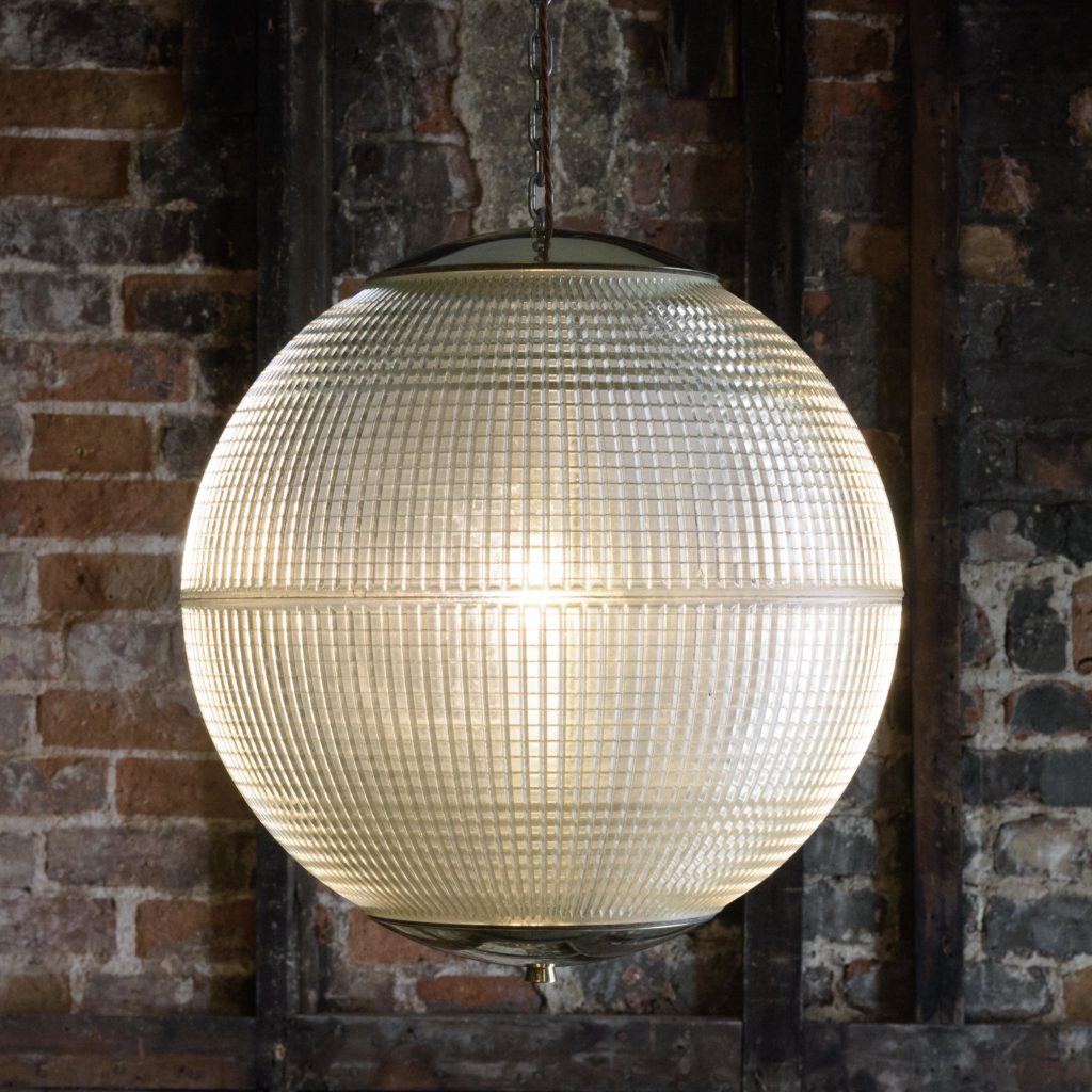 Large French Holophane globe pendant lights,-106848