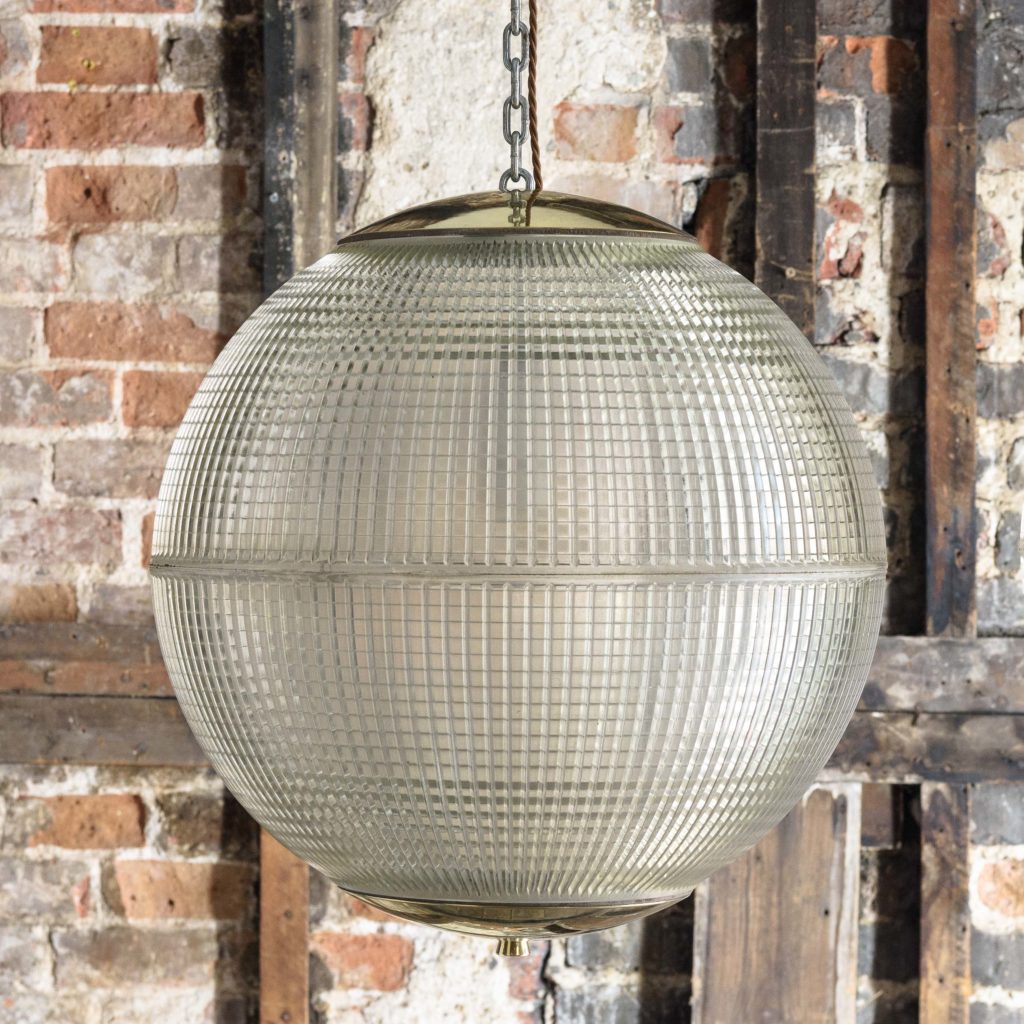 Large French Holophane globe pendant lights,-0