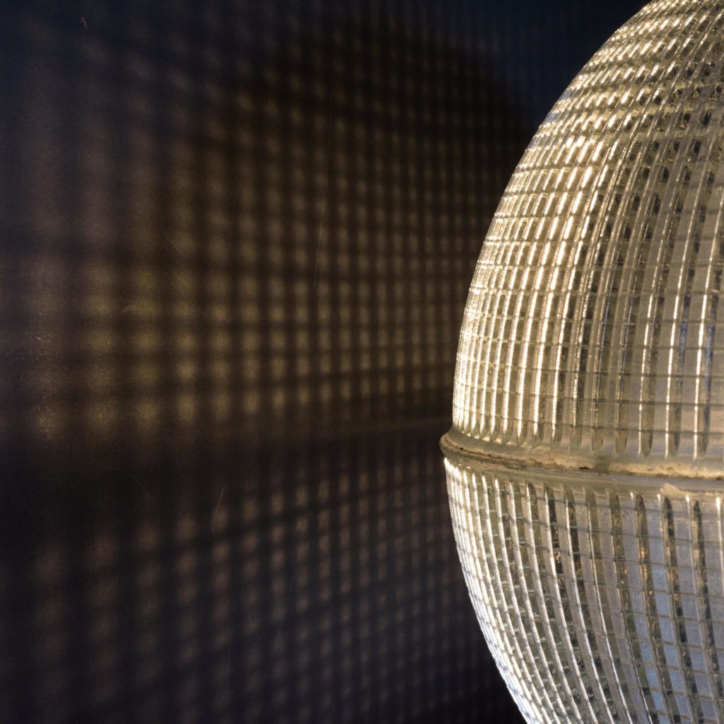 Large French Holophane globe pendant lights,-106851
