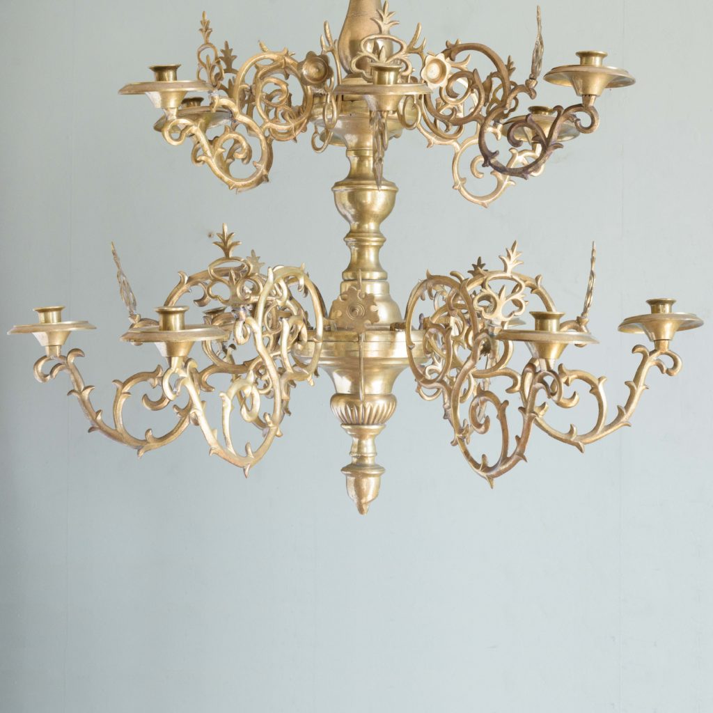 Nineteenth century brass twelve light candle chandelier,-106539