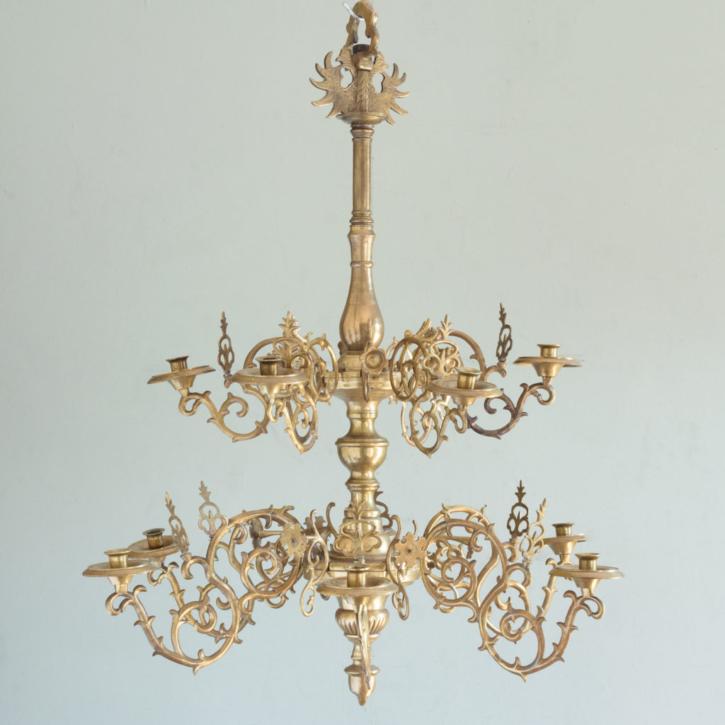 Nineteenth century brass twelve light candle chandelier,-0