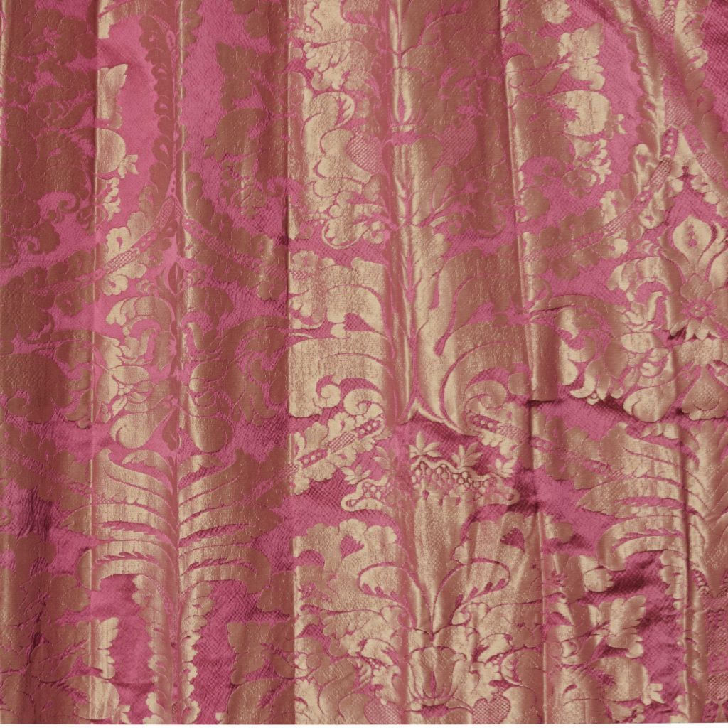 Red floral patterned silk damask curtains,-107105