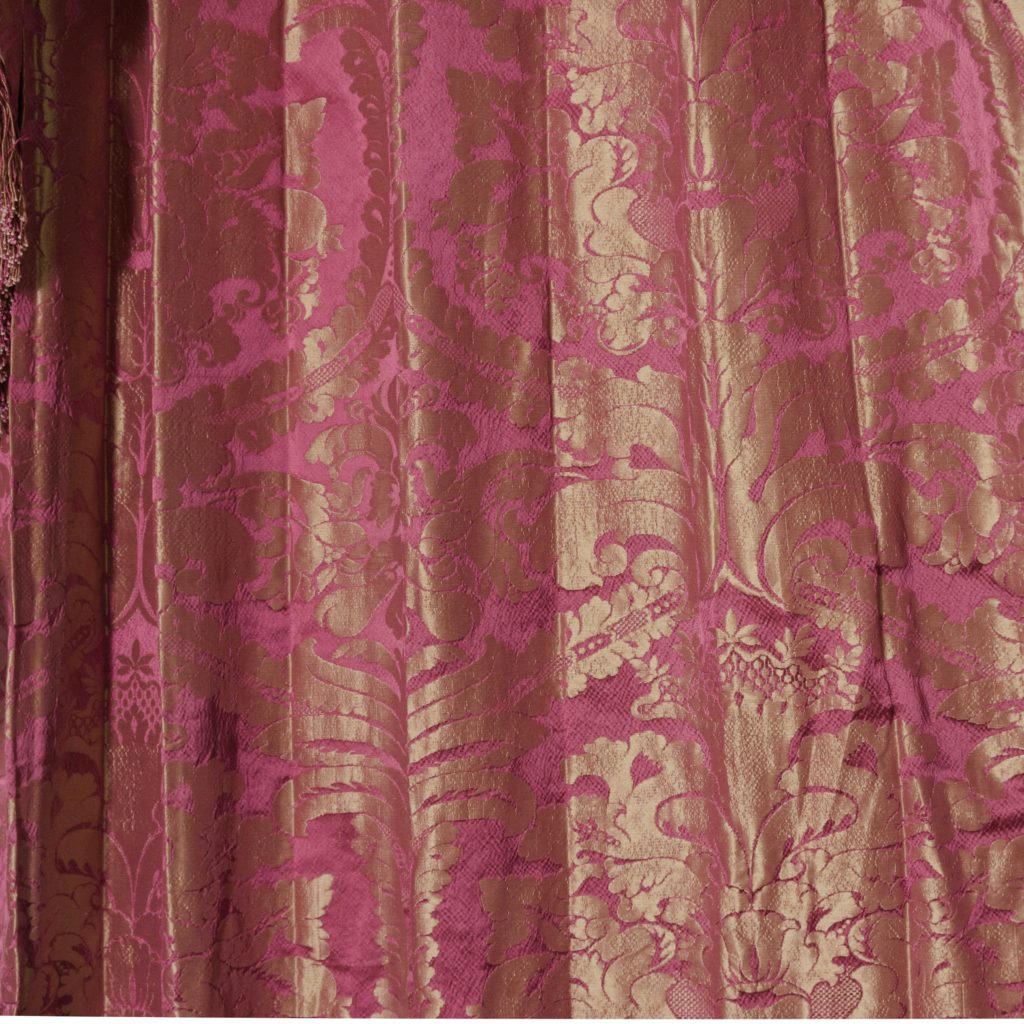 Red floral patterned silk damask curtains,-107099