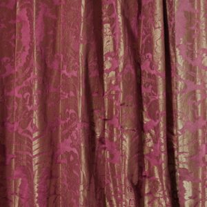 Red floral patterned silk damask curtains,-0