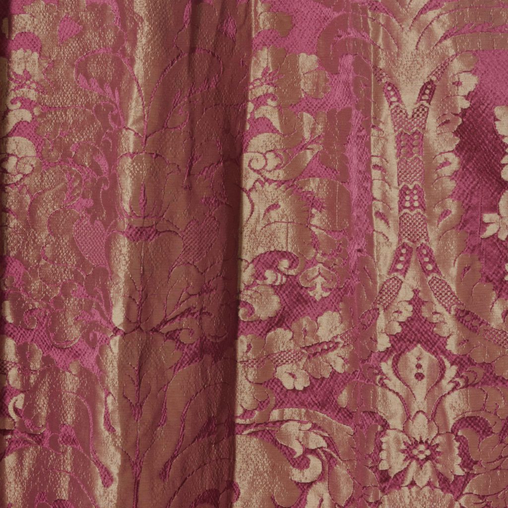 Red floral patterned silk damask curtains,-107100