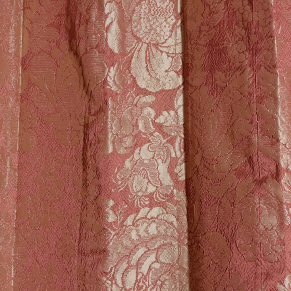 Coral floral patterned silk damask curtains,-107124