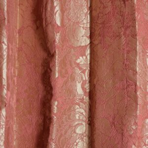 Coral floral patterned silk damask curtains,-0