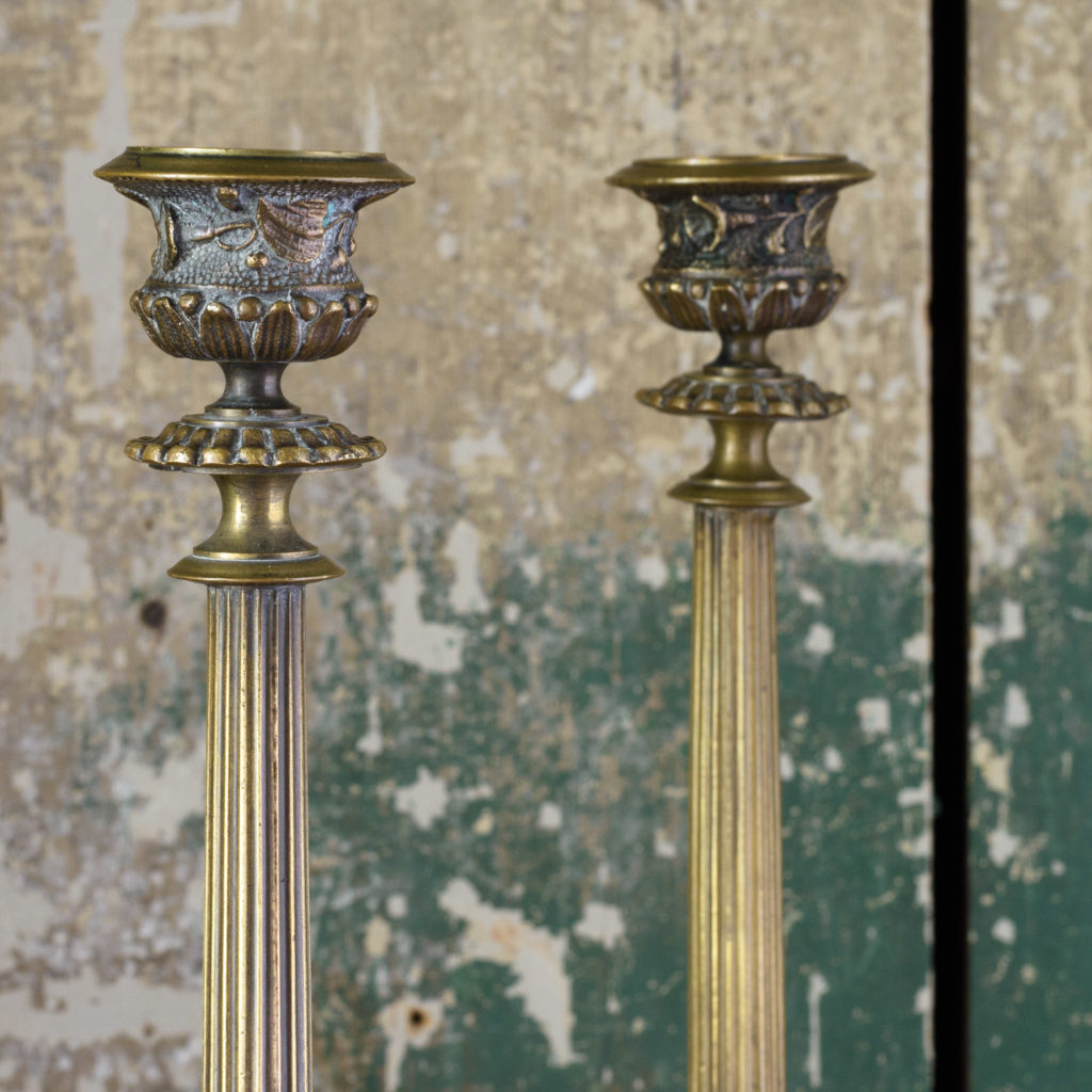 Pair of nineteenth century French brass candlesticks,-106842