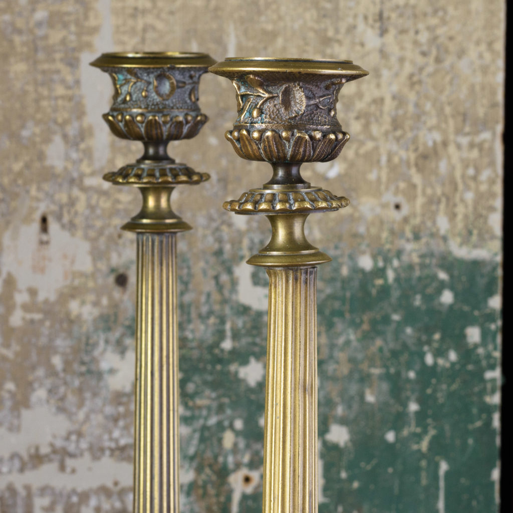 Pair of nineteenth century French brass candlesticks,-106840