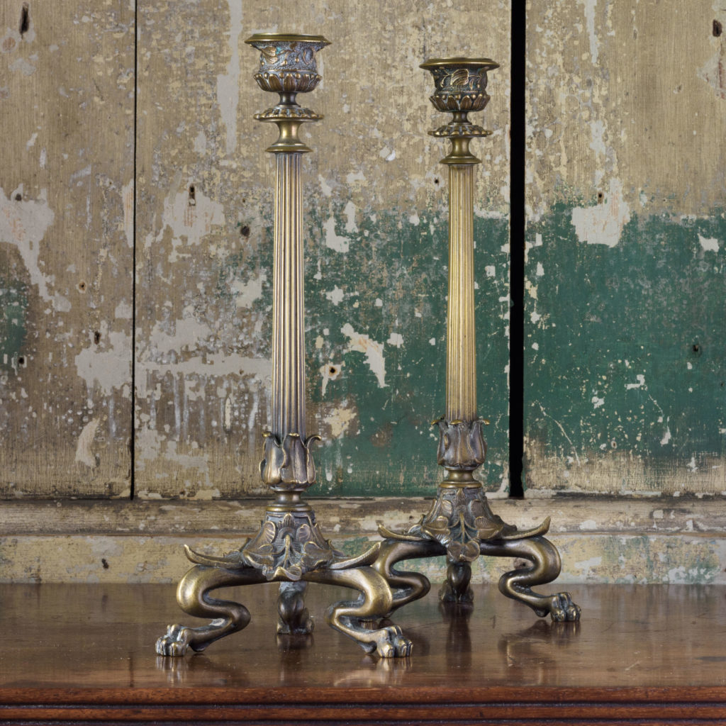 Pair of nineteenth century French brass candlesticks,-106844