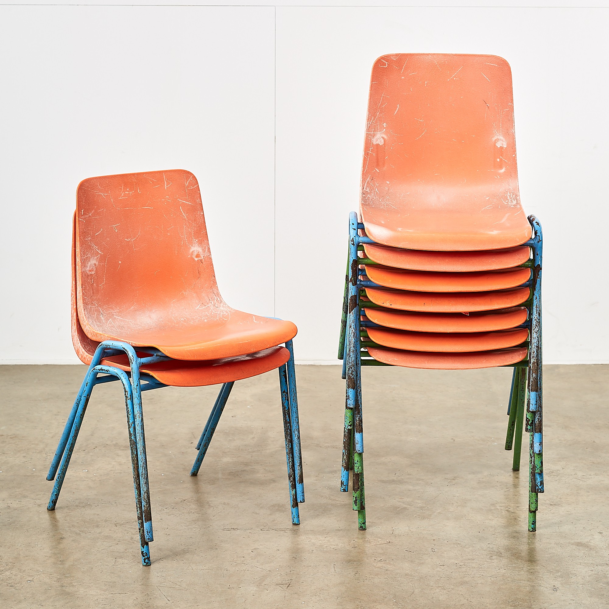 Distressed Orange School Chairs