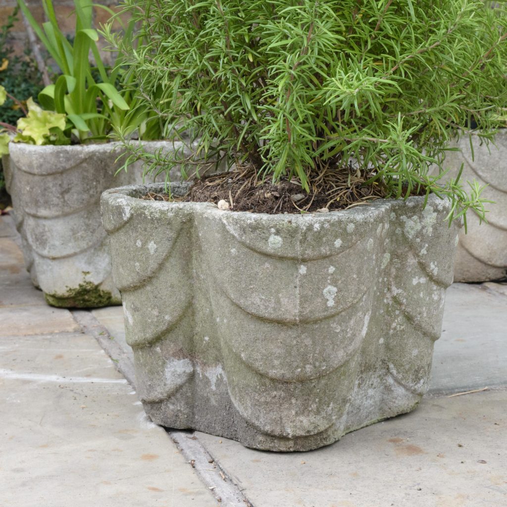 Four quatrefoil composition stone planters,-107288