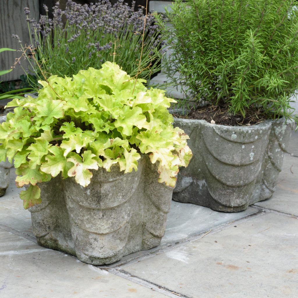 Four quatrefoil composition stone planters,-107292