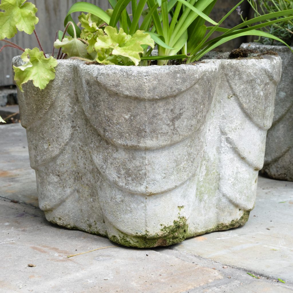 Four quatrefoil composition stone planters,-107286