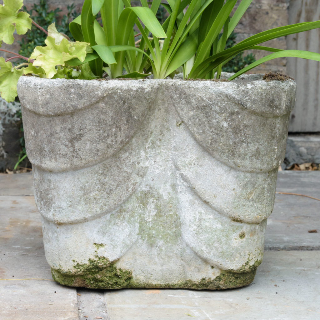 Four quatrefoil composition stone planters,-107290