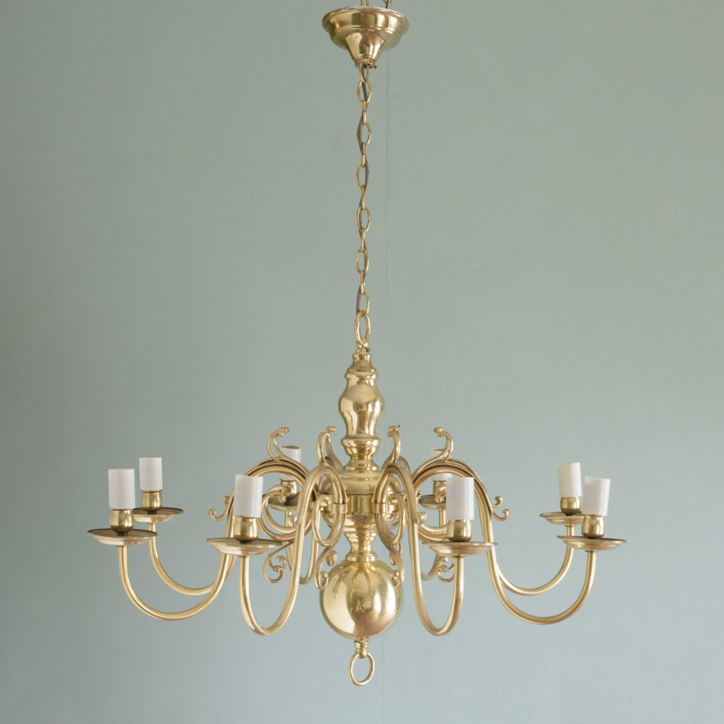 Eight branch Dutch style brass chandelier,-109093