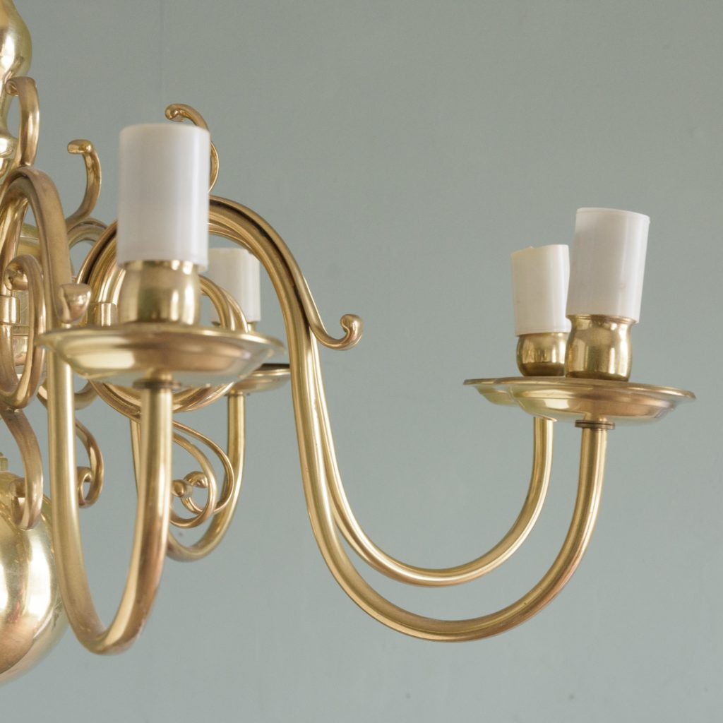 Eight branch Dutch style brass chandelier,-109095