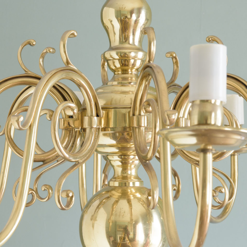 Eight branch Dutch style brass chandelier,-109092