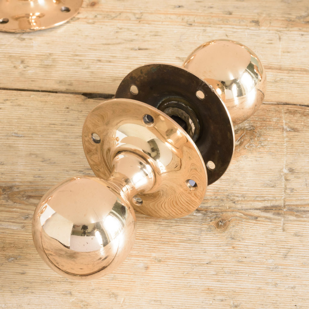 1920's spherical rose brass door knobs, -109773