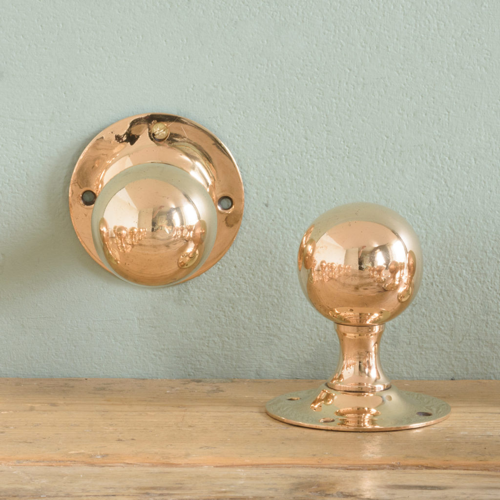 1920's spherical rose brass door knobs, -109774