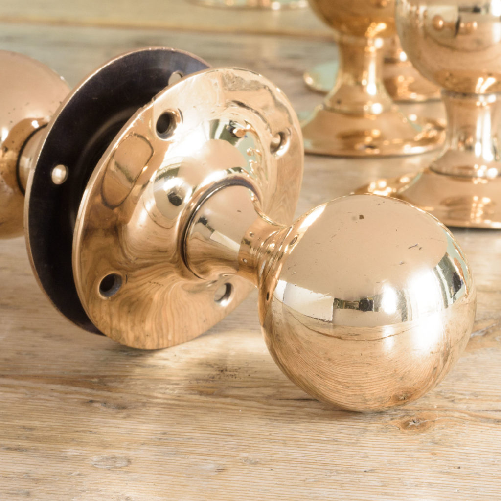 1920's spherical rose brass door knobs, -109772