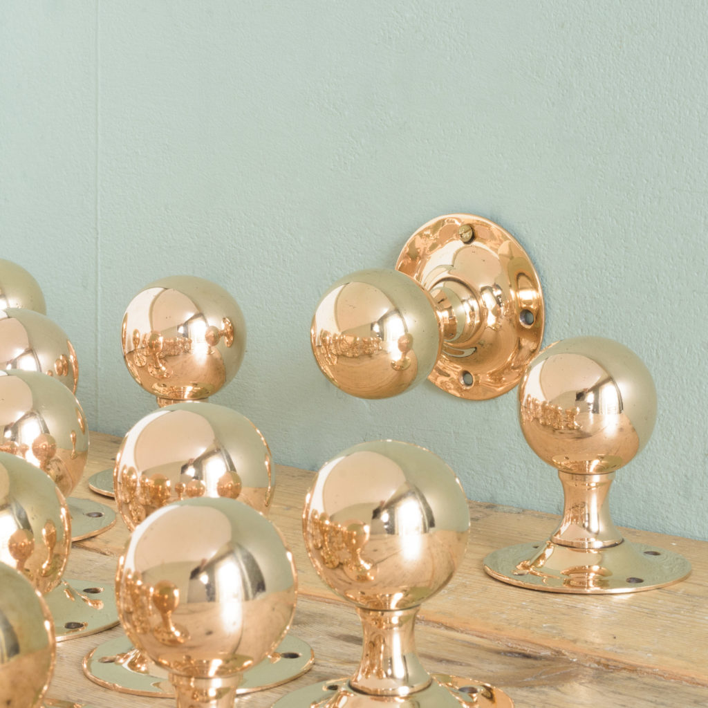 1920's spherical rose brass door knobs, -0