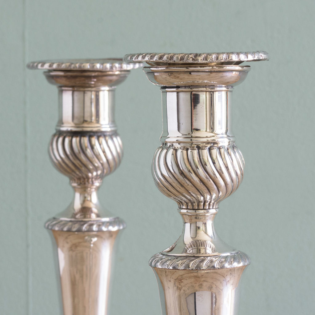 Pair of Sheffield plate George III style candlesticks,-110997