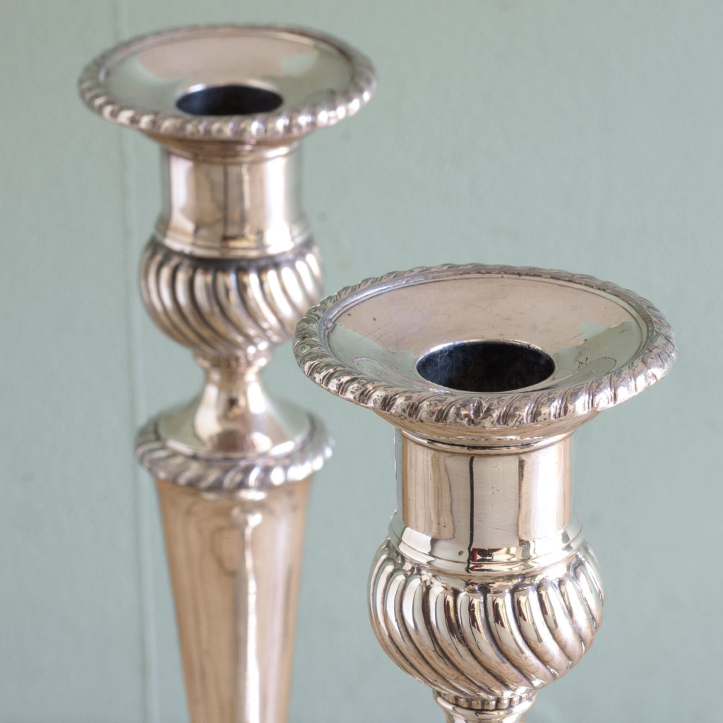 Pair of Sheffield plate George III style candlesticks,-110995