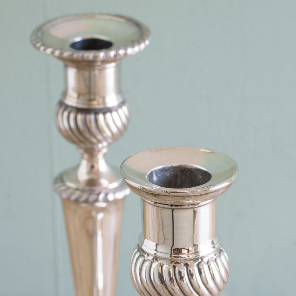 Pair of Sheffield plate George III style candlesticks,-110994