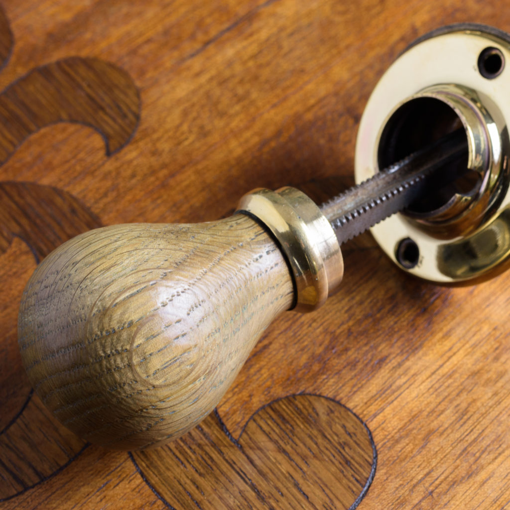 Turned oak and brass door handles,-112421