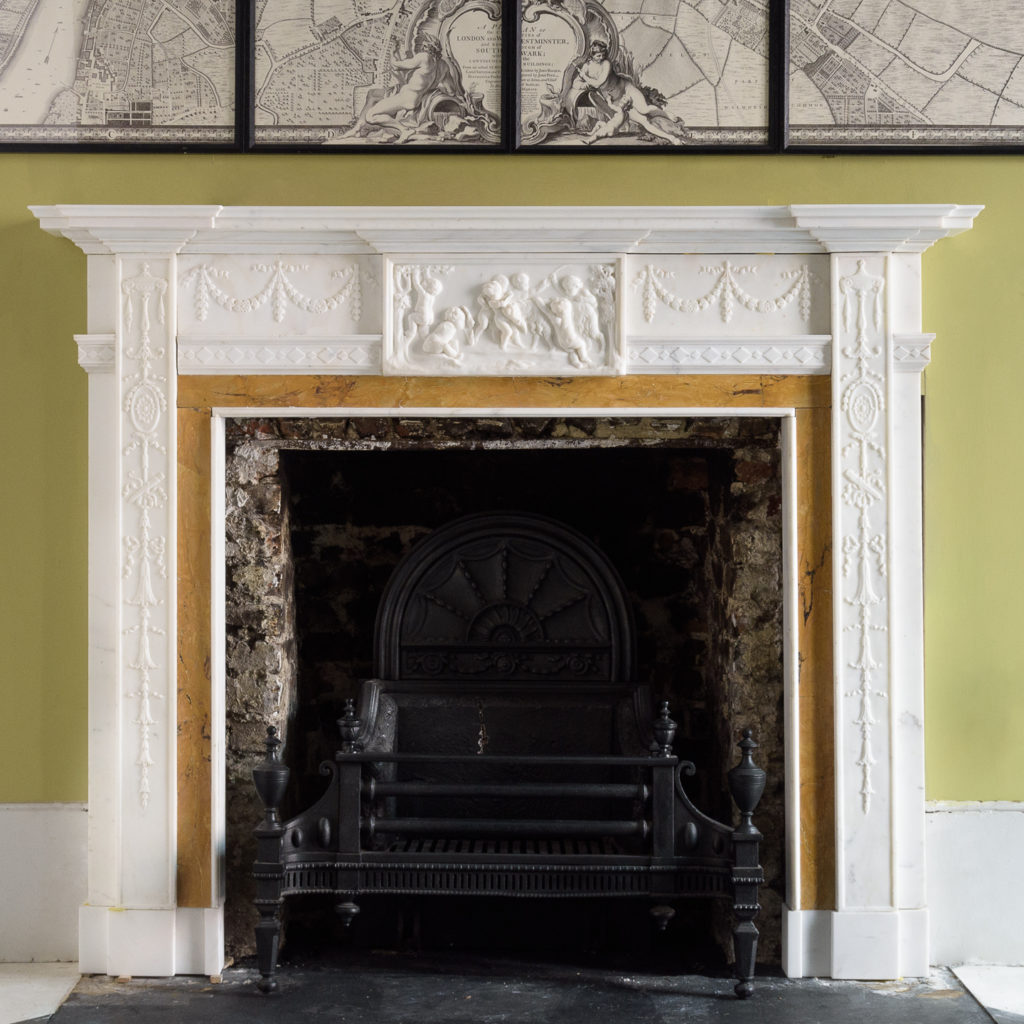 George III style statuary and sienna marble chimneypiece,-0