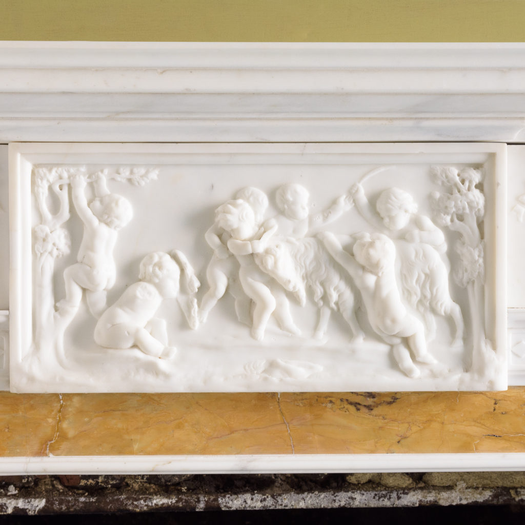 George III style statuary and sienna marble chimneypiece,-112736