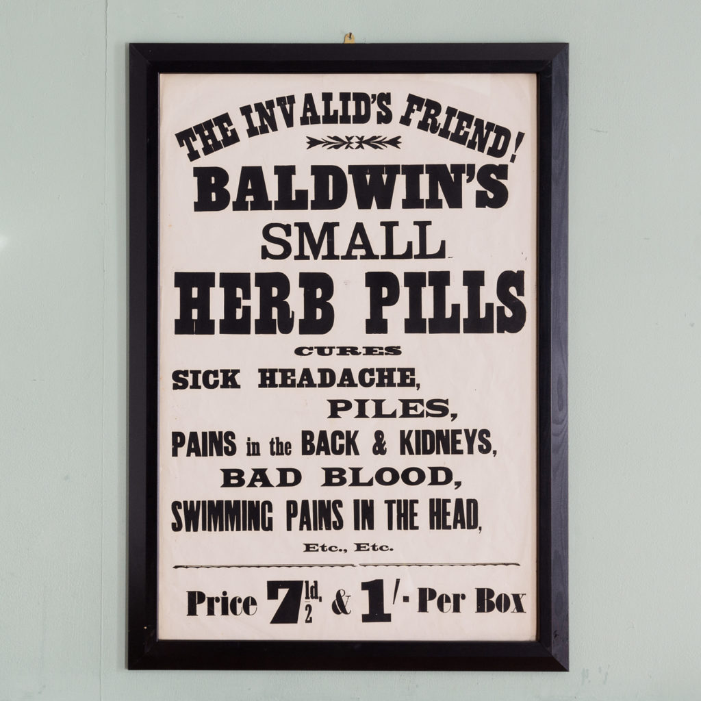 Original chemist shop advertising poster, Baldwin's Small Herb Pills-0