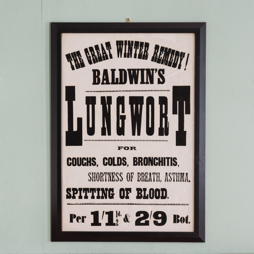 Original chemist shop advertising poster, Baldwin's Lungwort-0