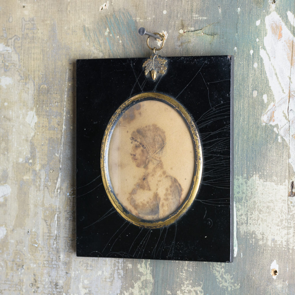 Oval portrait miniature of a lady wearing a bonnet-113208