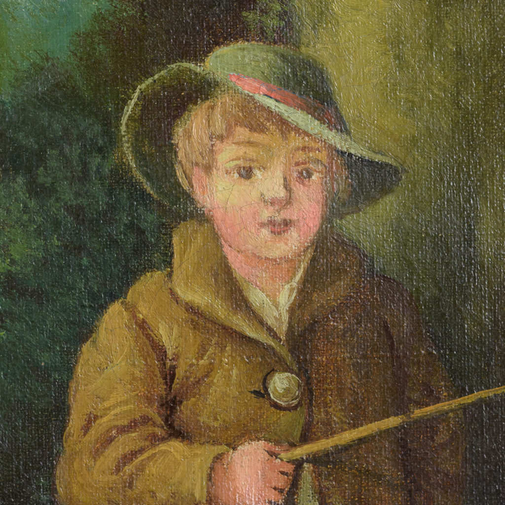 Boy with dog, oil on canvas,-114089