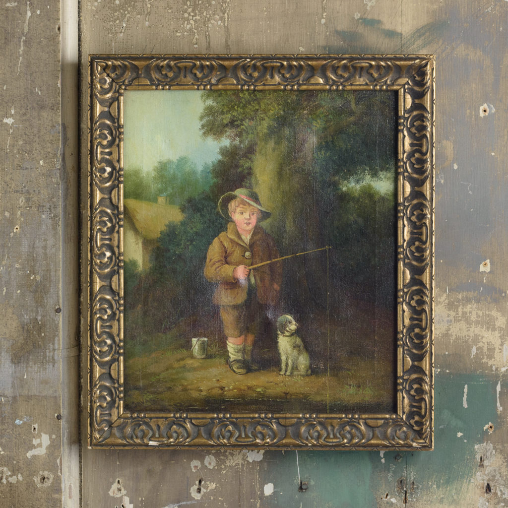 Boy with dog, oil on canvas,-0