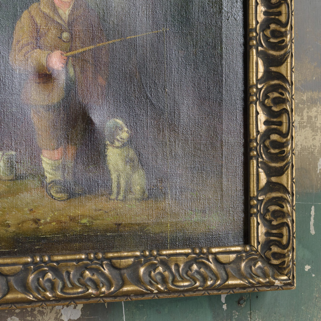 Boy with dog, oil on canvas,-114095