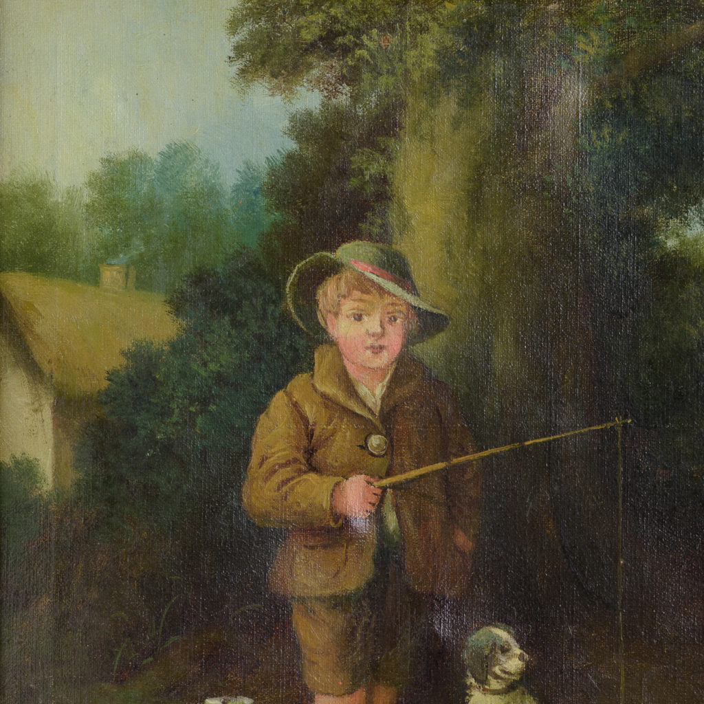 Boy with dog, oil on canvas,-114090