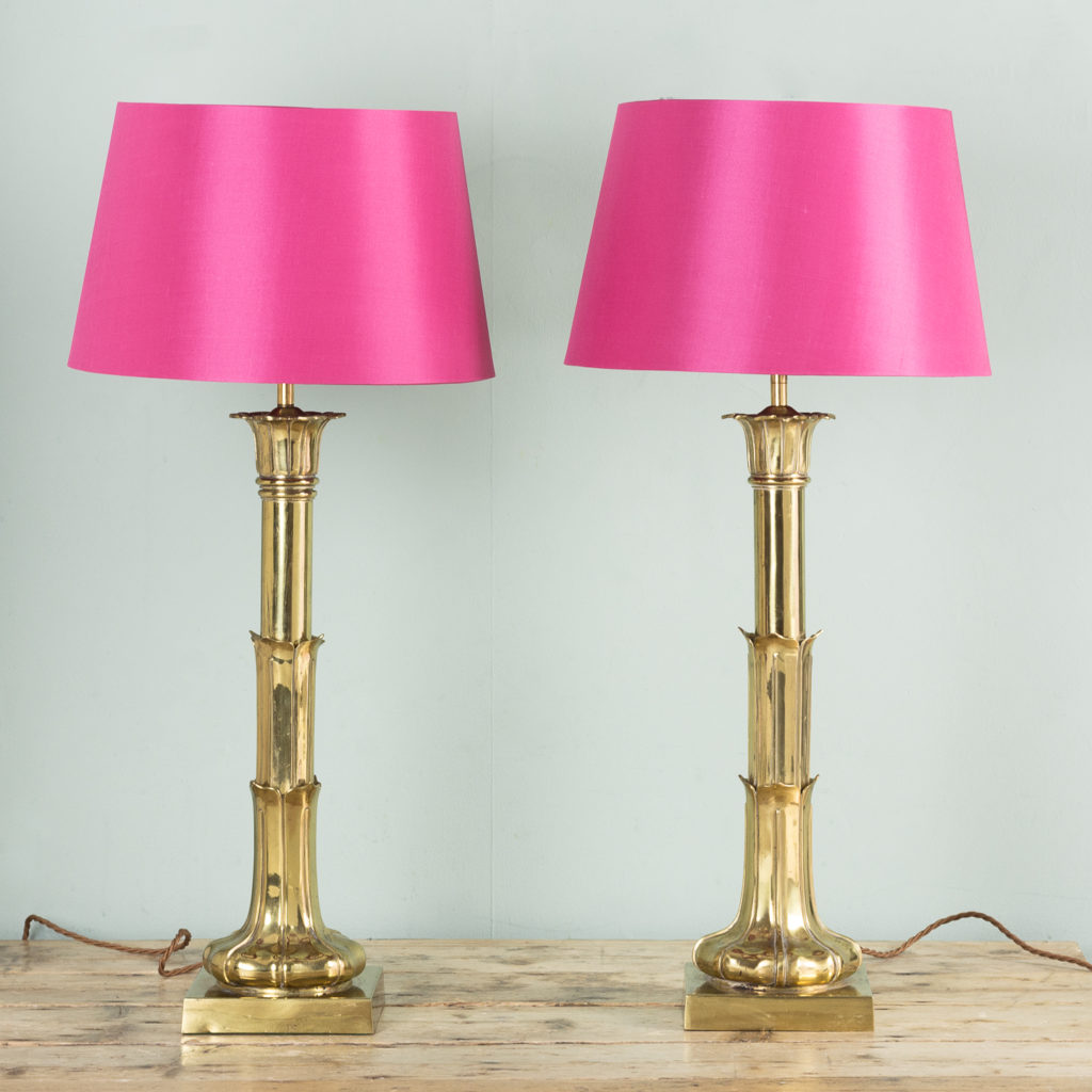 Pair of nineteenth century brass table lamps,-0