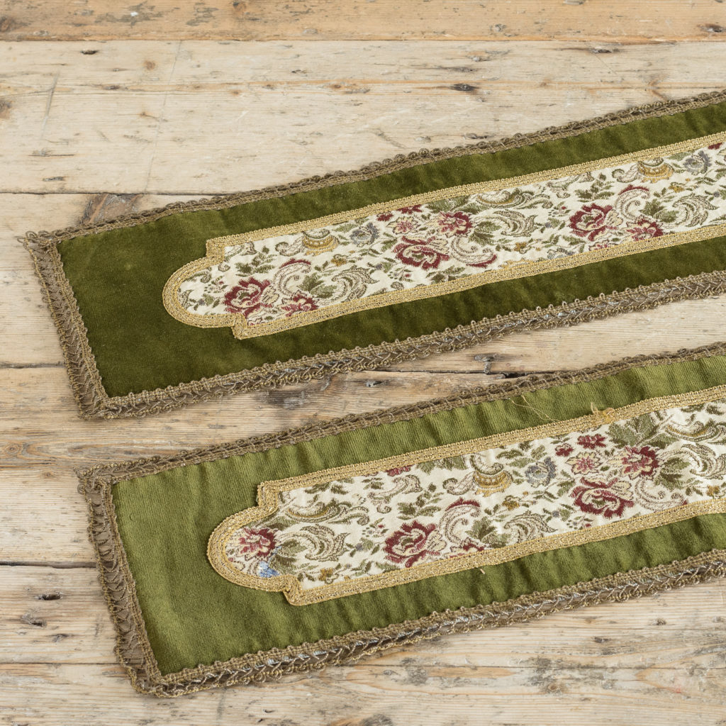 Two green velvet and embroidered table runners,-116023