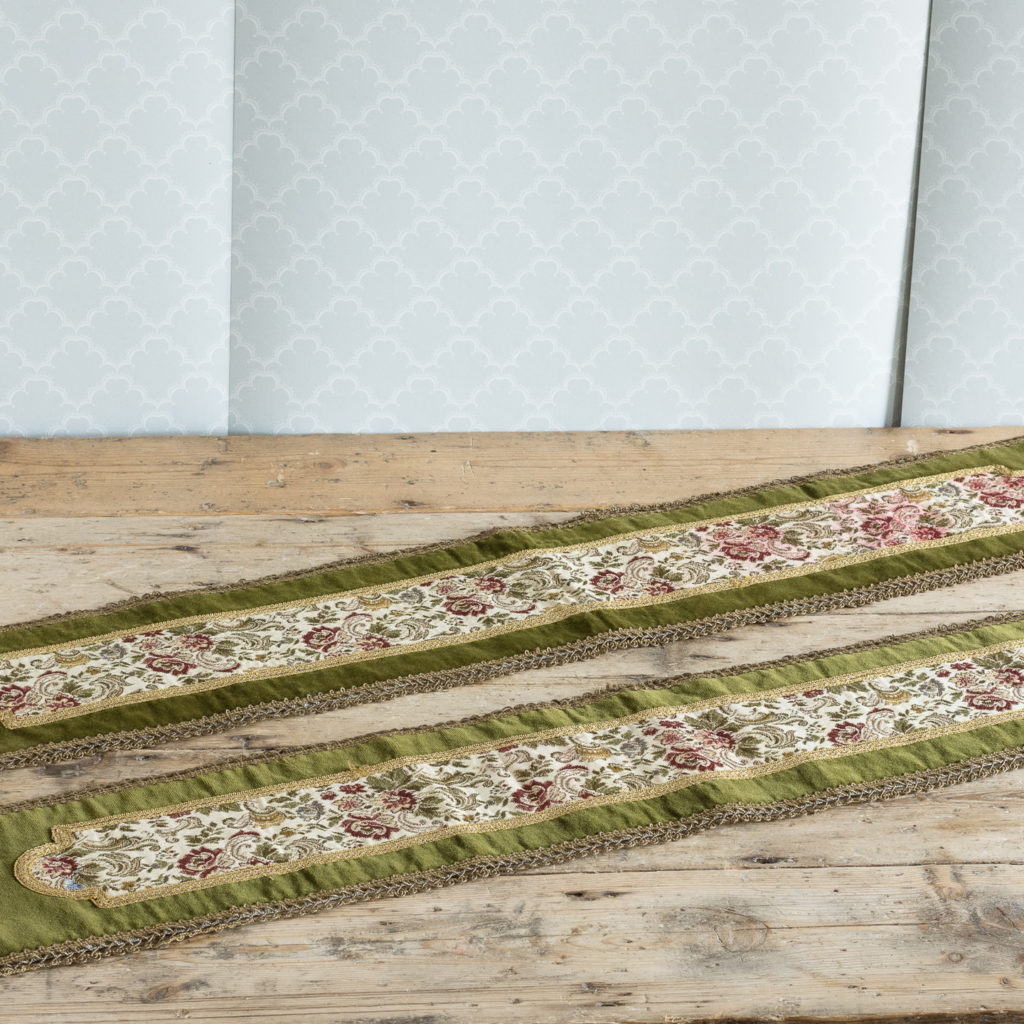 Two green velvet and embroidered table runners,-116017