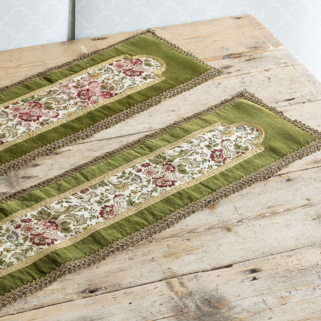 Two green velvet and embroidered table runners,-116024